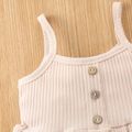 2-piece Toddler Girl Button Design Ribbed Tank Top and Solid Color Elasticized Pants Set Beige