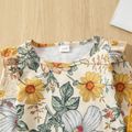 2-piece Toddler Girl Floral Print Ruffled Long-sleeve Top and Ruffled Suspender Skirt Set Orange