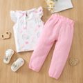 2-piece Toddler Girl Elephant Floral Print Ruffled Flutter-sleeve Tee and Bowknot Design Pink Ppaerbag Pants Set Pink
