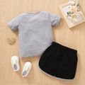 2-piece Toddler Girl Cute Cat Print Grey Tee and Leopard Print Paw Pattern Dolphin Shorts Set Grey