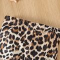 2-piece Toddler Girl Letter Cat Print Ear Design Tee and Leopard Print Pants Set Beige