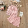 2pcs Toddler Girl Floral Print Layered Camisole and Elasticized Solid Color Shorts Set Pink