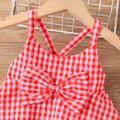 2pcs Toddler Girl 100% Cotton Bowknot Design Plaid Camisole and White Shorts Set Red