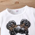 2pcs Toddler Girl Cartoon Figure Print Short-sleeve White Tee and Leopard Print Shorts Set White image 2