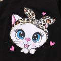 Toddler Girl Letter Animal Cat Print Zipper Design Hooded Sweatshirt Jacket Black image 5