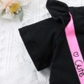 2pcs Baby Girl 95% Cotton Short-sleeve Crossbody Bag & Letter Print Romper and Solid Flared Pants Set Black