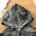 Toddler Girl Camouflage Print Zipper Design Hooded Long-sleeve Rompers Army green