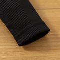 2pcs Toddler Girl Ruffled Ribbed Long-sleeve Black Tee and Tweed Plaid Overalls Set Black