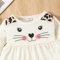 2pcs Baby Girl Cartoon Cat Print Long-sleeve Top and Leopard Pants Set OffWhite image 3