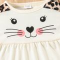 2pcs Baby Girl Cartoon Cat Print Long-sleeve Top and Leopard Pants Set OffWhite