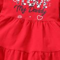 3pcs Baby Girl 95% Cotton Long-sleeve Letter Print Ruffle Hem Dress and Leopard Leggings with Headband Set Red image 5