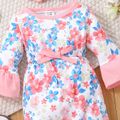 2pcs Baby Girl Allover Floral Print Flare-sleeve Bell Bottom Jumpsuit with Headband Set Pink image 4