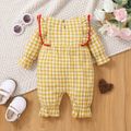 Baby Girl 100% Cotton Gingham Floral Embroidered Ruffle Trim Long-sleeve Jumpsuit Ginger image 2