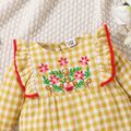 Baby Girl 100% Cotton Gingham Floral Embroidered Ruffle Trim Long-sleeve Jumpsuit Ginger image 3