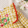 Baby Girl 100% Cotton Gingham Floral Embroidered Ruffle Trim Long-sleeve Jumpsuit Ginger image 4