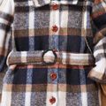 Toddler Girl Classic Plaid Lapel Collar Belted Coat Brown image 4