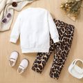 2pcs Toddler Girl Casual Figure Print Sweatshirt and Leopard Print Pants Set White image 2
