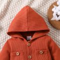 Baby Boy/Girl Solid Waffle Textured Hooded Long-sleeve Button Jumpsuit YellowBrown image 3