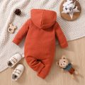Baby Boy/Girl Solid Waffle Textured Hooded Long-sleeve Button Jumpsuit YellowBrown image 2