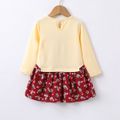 Baby Girl 95% Cotton Long-sleeve Cartoon Rabbit and Floral Print Bowknot Faux-two Dress Red image 3