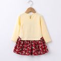 Baby Girl 95% Cotton Long-sleeve Cartoon Rabbit and Floral Print Bowknot Faux-two Dress Red image 4