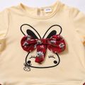 Baby Girl 95% Cotton Long-sleeve Cartoon Rabbit and Floral Print Bowknot Faux-two Dress Red image 2