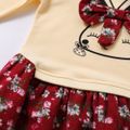 Baby Girl 95% Cotton Long-sleeve Cartoon Rabbit and Floral Print Bowknot Faux-two Dress Red image 3