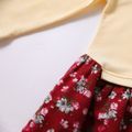 Baby Girl 95% Cotton Long-sleeve Cartoon Rabbit and Floral Print Bowknot Faux-two Dress Red image 4