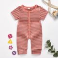 Stripe Print Short-sleeve Baby Jumpsuit Pink