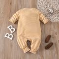 Penguin and Stripe Print Long-sleeve Baby Jumpsuit Yellow