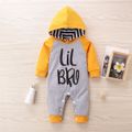 Letter and Stripe Print Hooded Long-sleeve Baby Jumpsuit Yellow