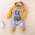 Letter and Stripe Print Hooded Long-sleeve Baby Jumpsuit Yellow