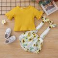 2pcs Baby Girl Short-sleeve Cotton  Sweet Floral Baby's Sets Yellow image 1