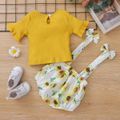 2pcs Baby Girl Short-sleeve Cotton  Sweet Floral Baby's Sets Yellow image 2