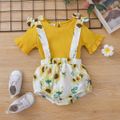 2pcs Baby Girl Short-sleeve Cotton  Sweet Floral Baby's Sets Yellow image 3