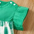 2pcs Cactus Print Splice Ruffle Decor Green Short-sleeve Baby Set Green