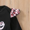 2pcs Baby Letter Embroidered Black Long-sleeve Romper and Leopard Bell Bottom Pants Set Black