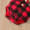 Christmas 2pcs Baby Red Long-sleeve Bow Tie Plaid Romper and Ripped Denim Jeans Set Red