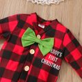 Christmas 2pcs Baby Red Long-sleeve Bow Tie Plaid Romper and Ripped Denim Jeans Set Red