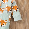 All Over Cartoon Fox Print 3D Ears Baby Long-sleeve Hooded Cotton Jumpsuit Mint Green
