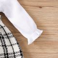 2pcs Baby Ribbed Frilly Collar Long-sleeve Splicing Faux-two Plaid Princess Dress Set White image 5