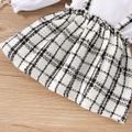2pcs Baby Ribbed Frilly Collar Long-sleeve Splicing Faux-two Plaid Princess Dress Set White image 4