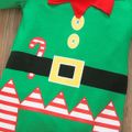 2-piece Baby Girl Christmas Striped Colorblock Long-sleeve Jumpsuit and Knotted Cap Set Green image 4