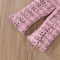 2pcs Baby Pink Tweed Plaid Long-sleeve Bowknot Top and Trousers Set Pink image 3