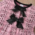 2pcs Baby Pink Tweed Plaid Long-sleeve Bowknot Top and Trousers Set Pink