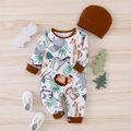 2pcs Baby Boy/Girl All Over Cartoon Animals and Leaves Print Long-sleeve Jumpsuit Set Brown