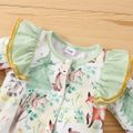 2pcs Baby Girl All Over Forest Animal Print Green Long-sleeve Ruffle Jumpsuit Set Green
