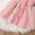 2pcs Baby Girl Pink Houndstooth Long-sleeve Double Breasted Ruffle Dress Set Pink