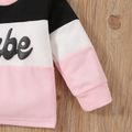 2pcs Baby Girl Letter Print Colorblock Long-sleeve Sweatshirt and Trousers Set Pink