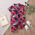 Baby Boy All Over Red Floral Print Shirt Collar Short-sleeve Snap Jumpsuit Red